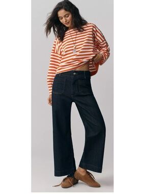 Anthropology The Colette Crop Wide-Leg Jeans by Maeve In Dark Denim Size 28